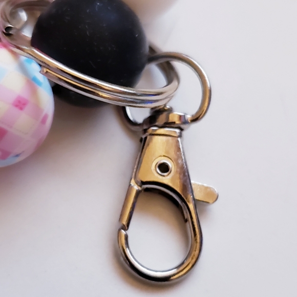 Handmade Pink White Silicone Focal Beaded Kawaii Panda Wristlet Keychain 🐼 - Picture 5 of 5